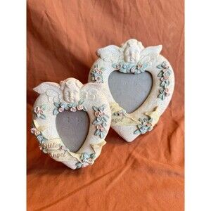 set of two little celestial angel ceramic picture frames 5 inches and 8 inches